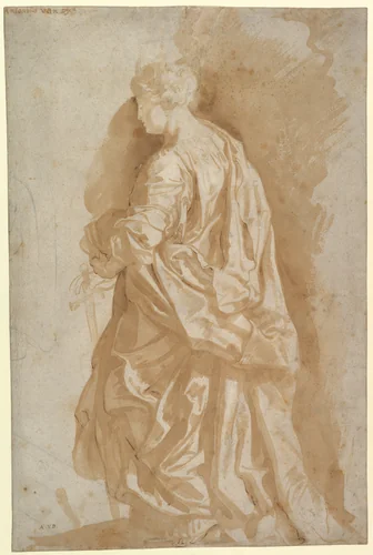 Study of a Standing Female Saint by Peter Paul Rubens, drawing, 1590-1640