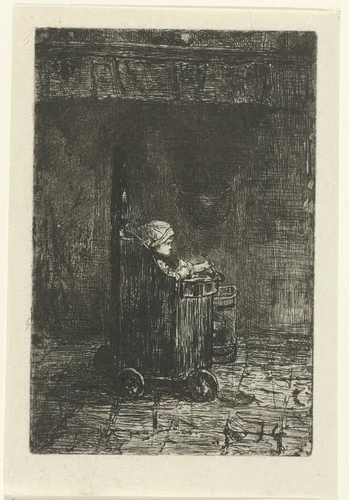 Kind in de kinderstoel by Jozef Israëls, print, 1835-1911