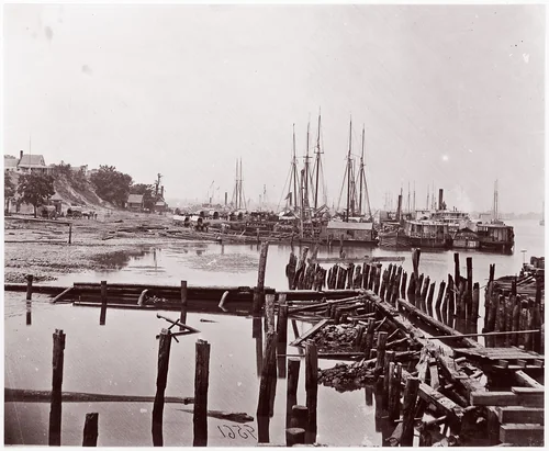 [Wharf and Transpors, City Point, Virginia] by Andrew Joseph Russell, photograph, 1861-1865