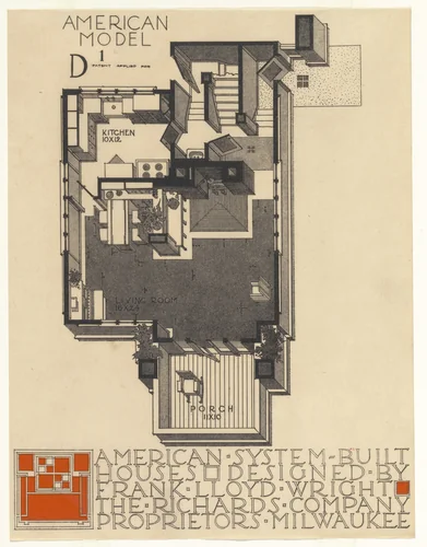 American System-Built Houses for The Richards Company project, Milwaukee, Wisconsin by Frank Lloyd Wright, architecture, 1915