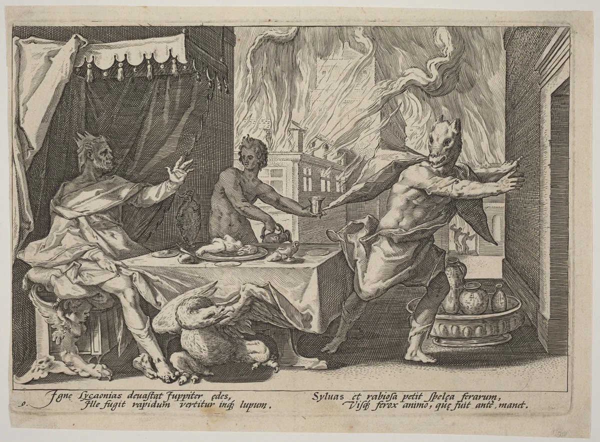 Lycaon Changed into a Wolf by Hendrick Goltzius, print, 1595-1605