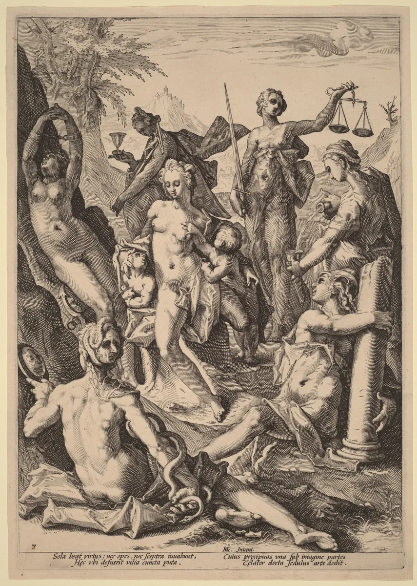 The Seven Virtues by Jacob Matham, print, 1588