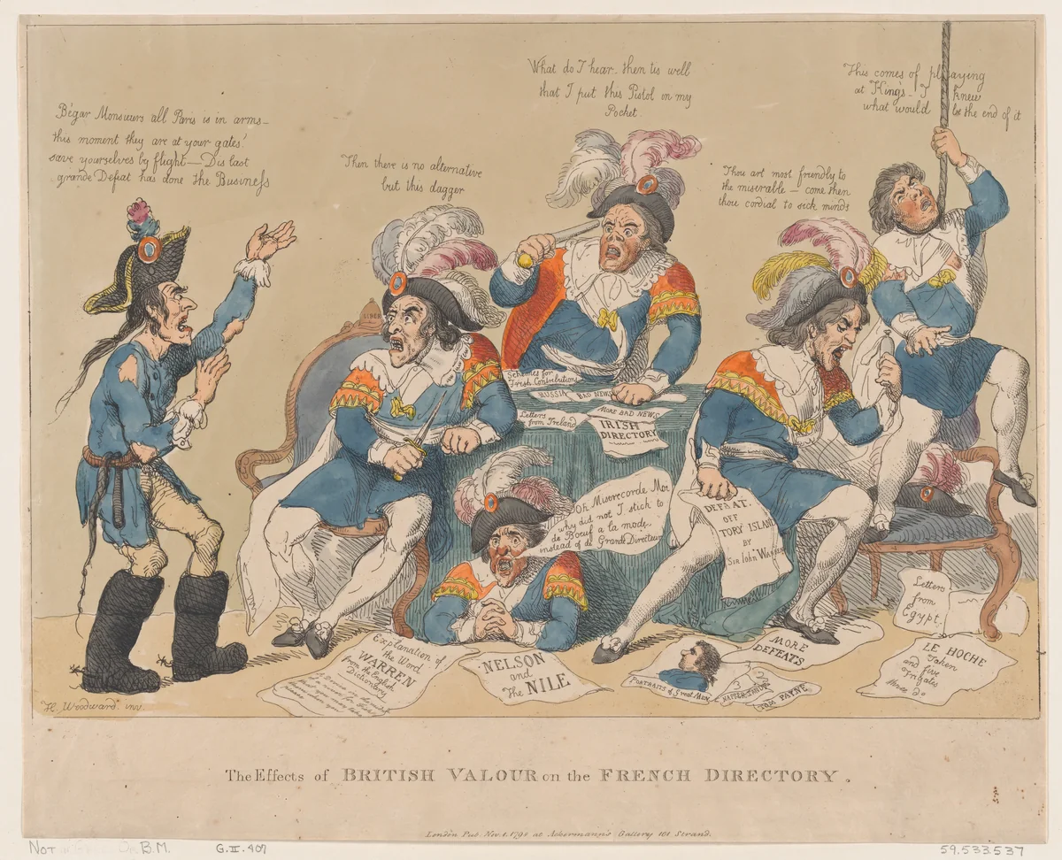 The Effects of British Valour on the French Directory by Thomas Rowlandson, print, 1798