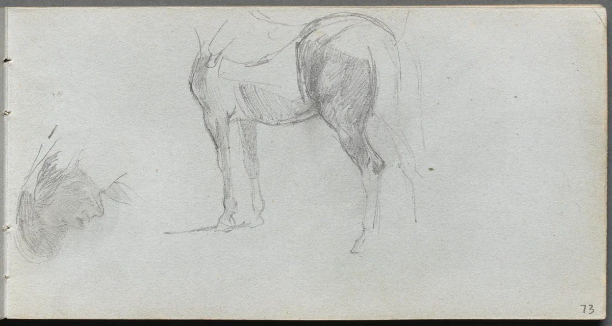 Sketchbook, page 73: Study of a Horse, profile by Ernest Meissonier, book, 1860-1869