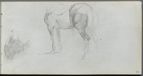 Sketchbook, page 73: Study of a Horse, profile by Ernest Meissonier, book, 1860-1869