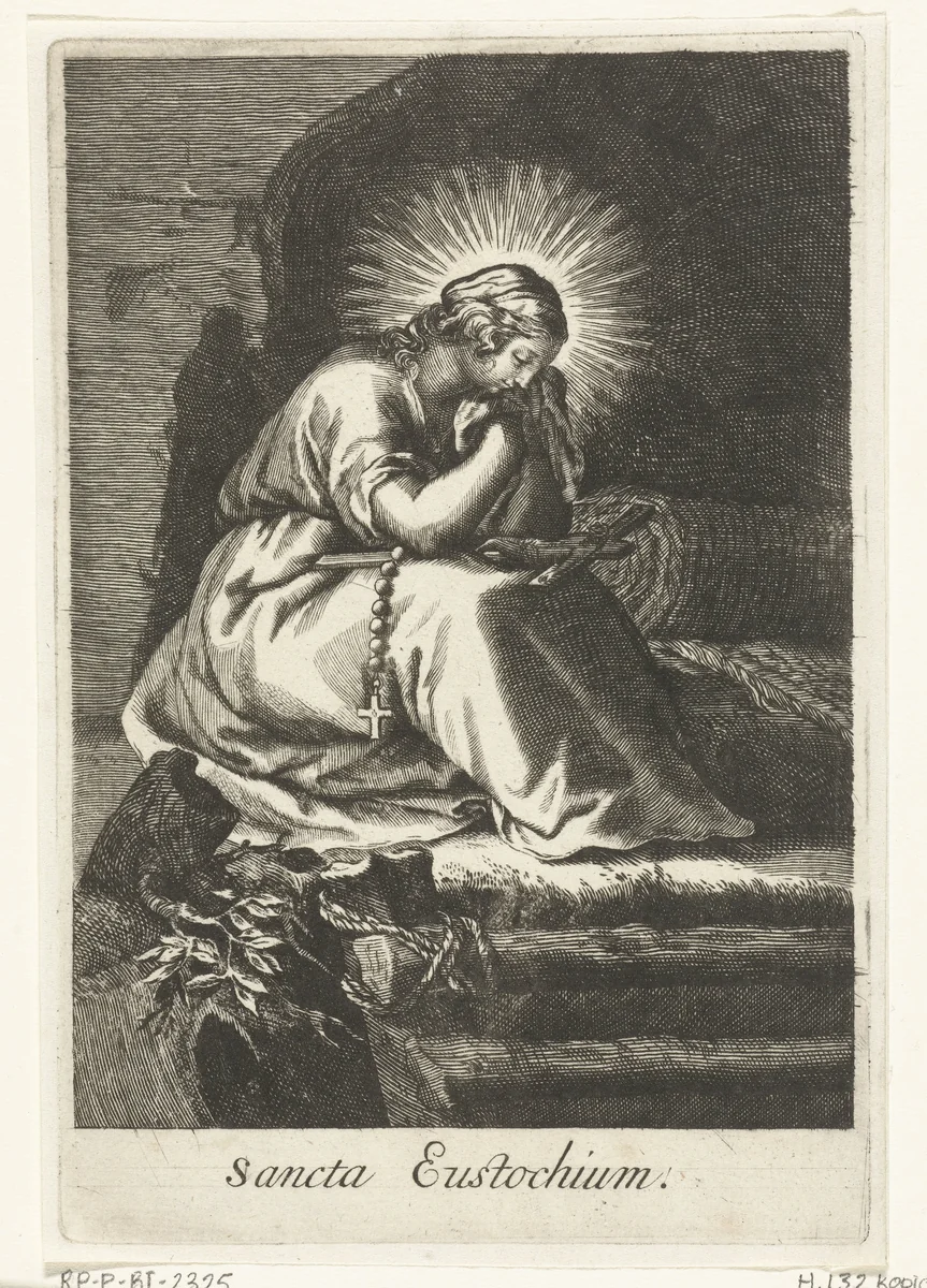 Heilige Julia Eustochium als kluizenares by anonymous, print, 1590-1662
