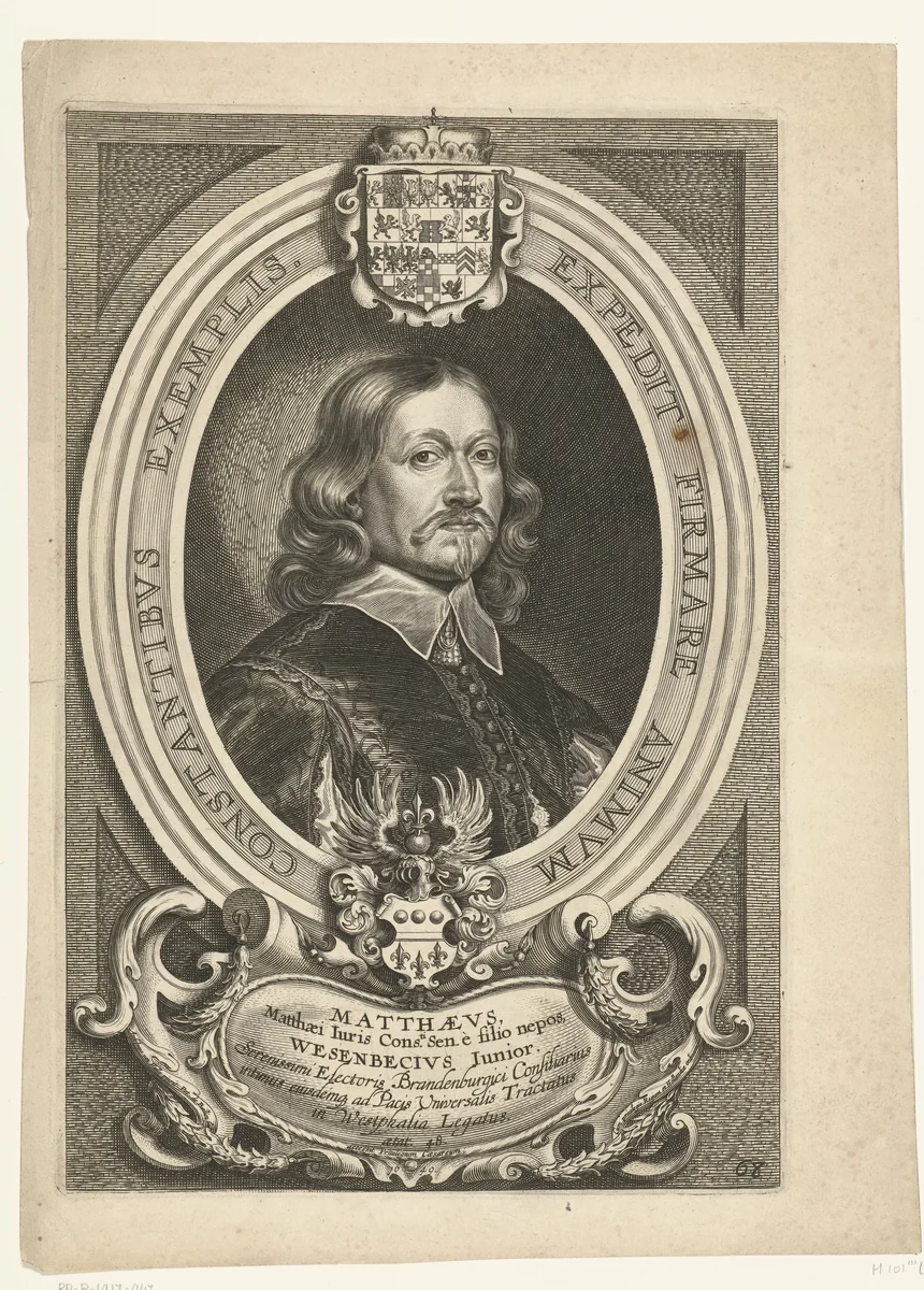 Portret van Mathaeus Wesenbeck by Pieter de Bailliu, print, 1649