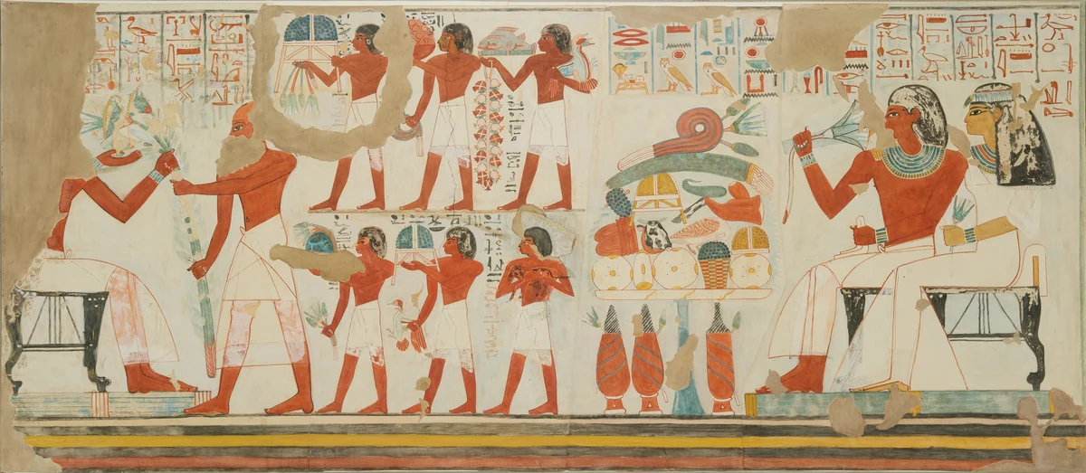 Offerings Made to the Deceased and his Wife, Tomb of Djehutyemheb by Norman de Garis Davies, artwork, -1279--1213