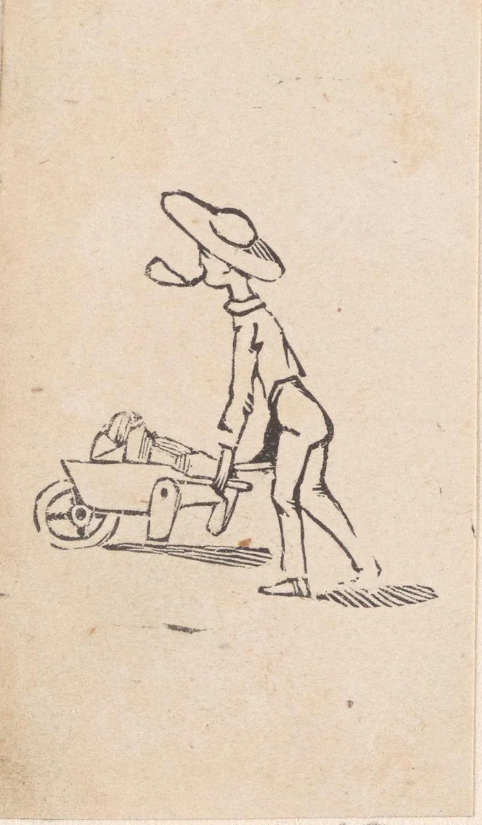 Man lopend met een volle kruiwagen by Isaac Weissenbruch, print, 1836-1912