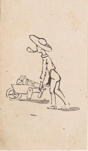 Man lopend met een volle kruiwagen by Isaac Weissenbruch, print, 1836-1912