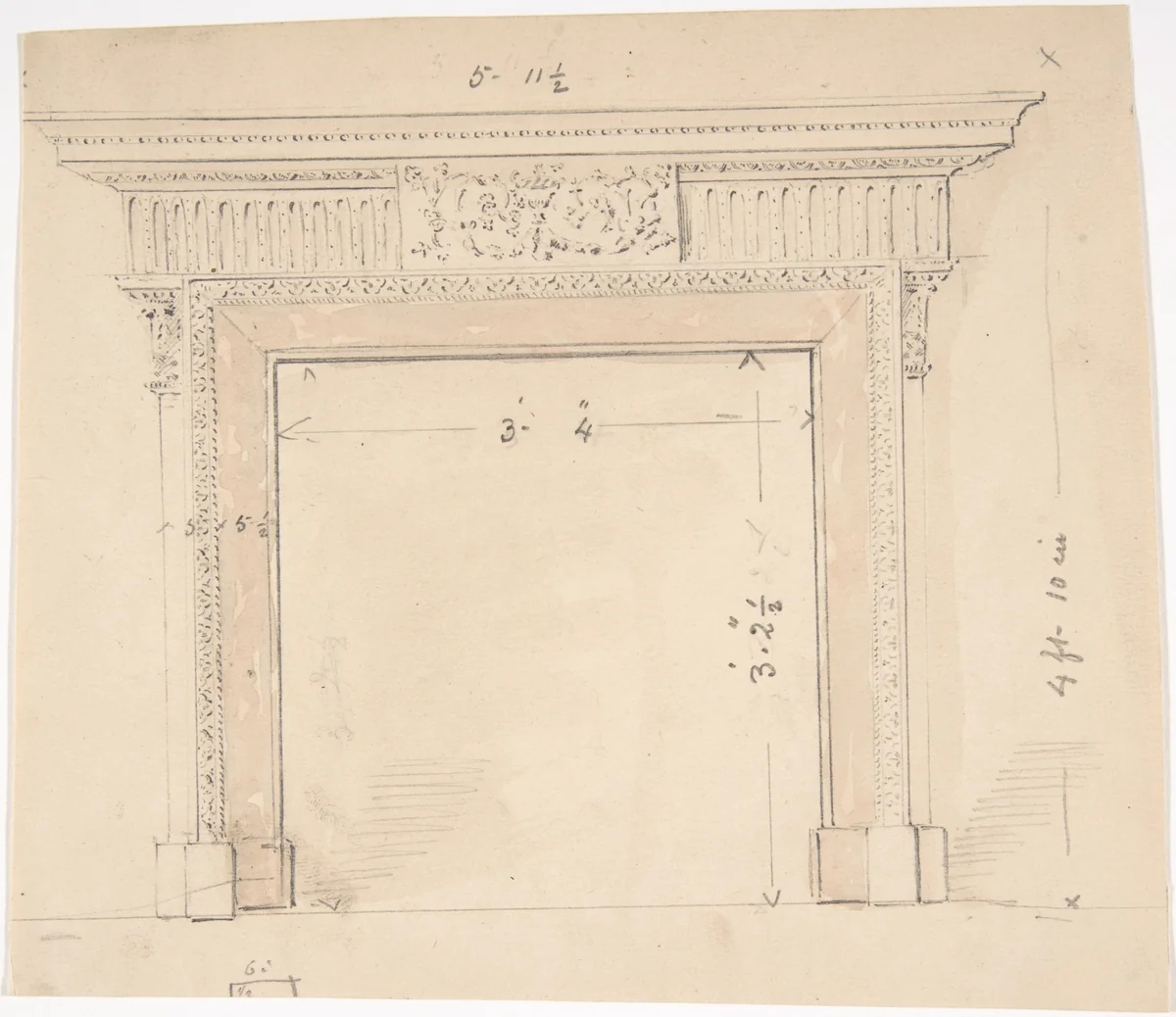 Design for a Fireplace by anonymous, drawing, 1800-1850