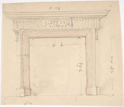 Design for a Fireplace by anonymous, drawing, 1800-1850