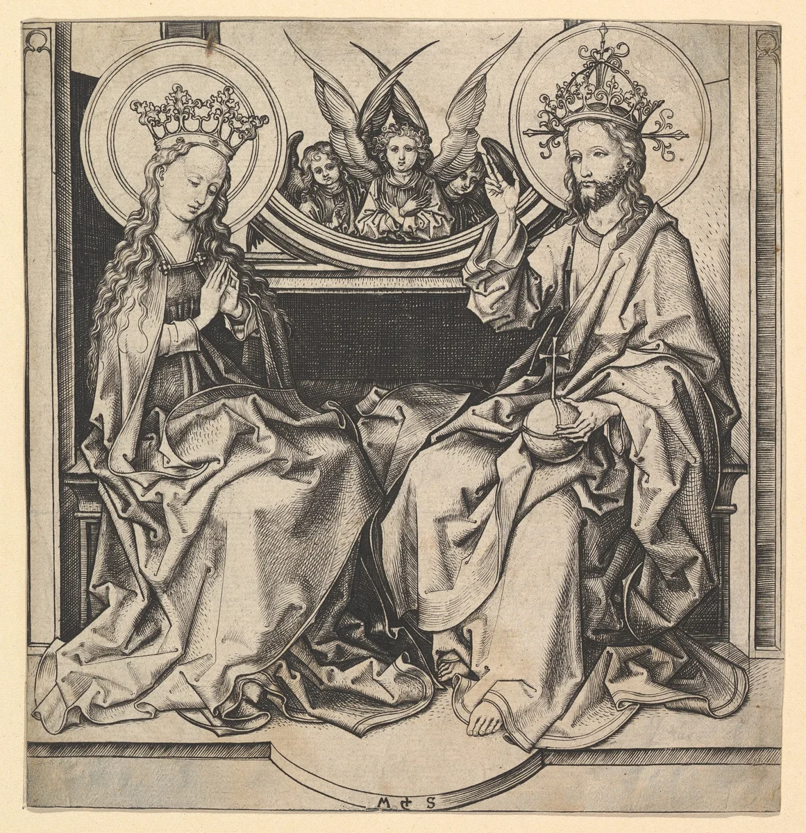 The Enthronement of the Virgin by Martin Schongauer, print, 1470-1491