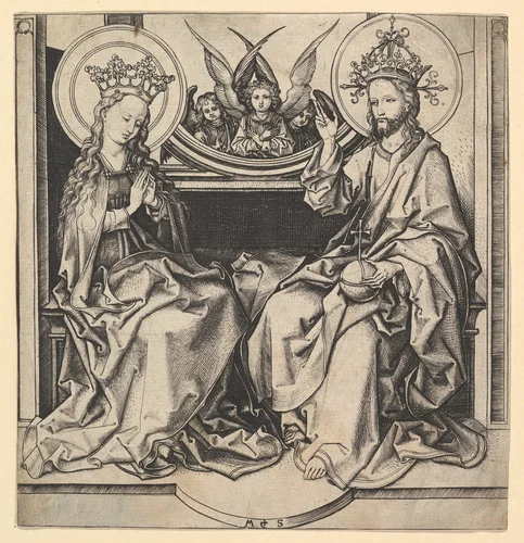 The Enthronement of the Virgin by Martin Schongauer, print, 1470-1491