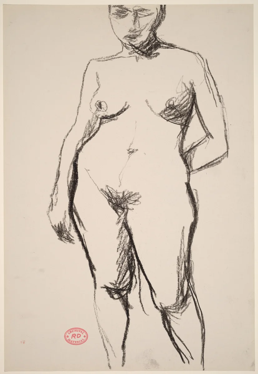 Untitled [standing nude with her left arm held behind her back] by Richard Diebenkorn, drawing, 1955-1967