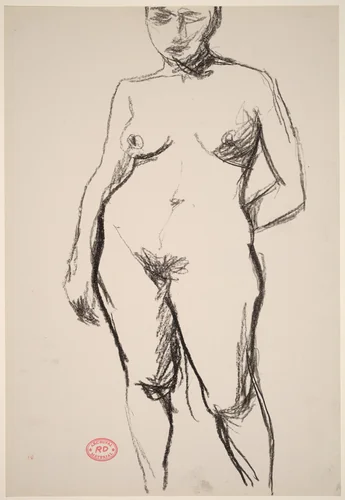 Untitled [standing nude with her left arm held behind her back] by Richard Diebenkorn, drawing, 1955-1967