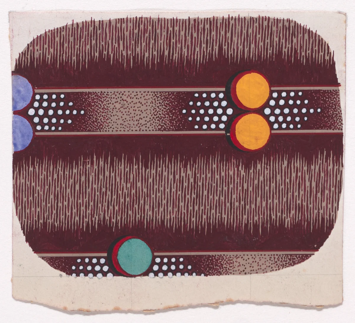 Textile Design with Horizontal Strips of Ribbon Decorated with Circles and Pearls over a Glitched Background by anonymous, drawing, 1840