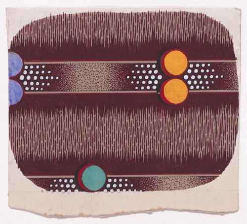 Textile Design with Horizontal Strips of Ribbon Decorated with Circles and Pearls over a Glitched Background by anonymous, drawing, 1840