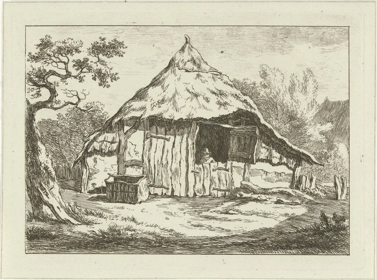 Boerenschuur met open bovendeur by Carel Lodewijk Hansen, print, 1780-1840