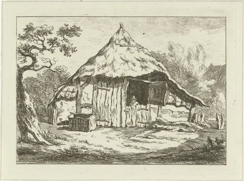 Boerenschuur met open bovendeur by Carel Lodewijk Hansen, print, 1780-1840