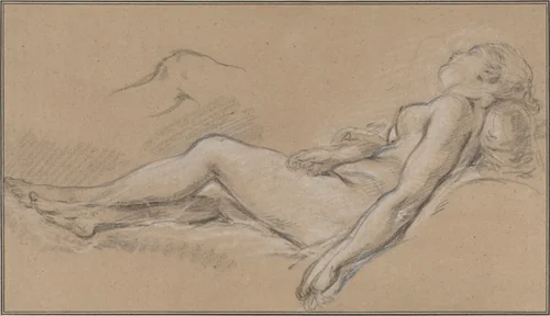 Reclining Nymph by François Boucher, drawing, 1752