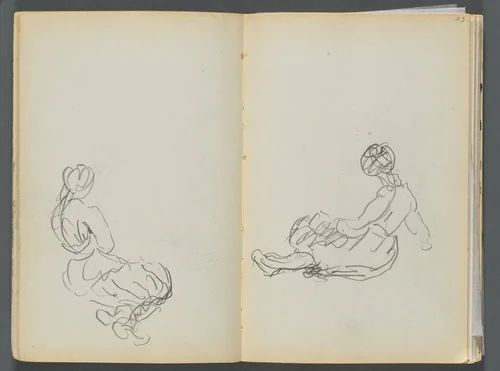 Sketchbook- The Granite Shore Hotel, Rockport, page 042 & 43: Two Seated Female Figures by Maurice Prendergast, book, 1905-1910