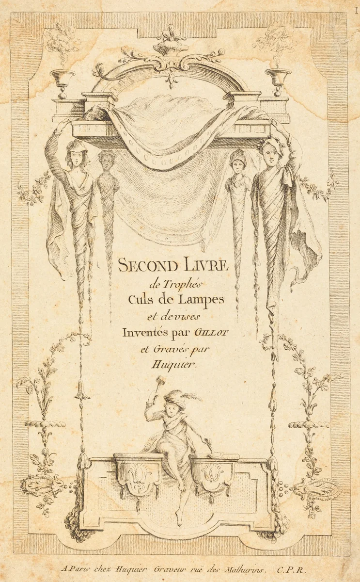 Second Livre de Trophés Culs de Lampes et Devises: Title Page by Gabriel Huquier, print, 1730