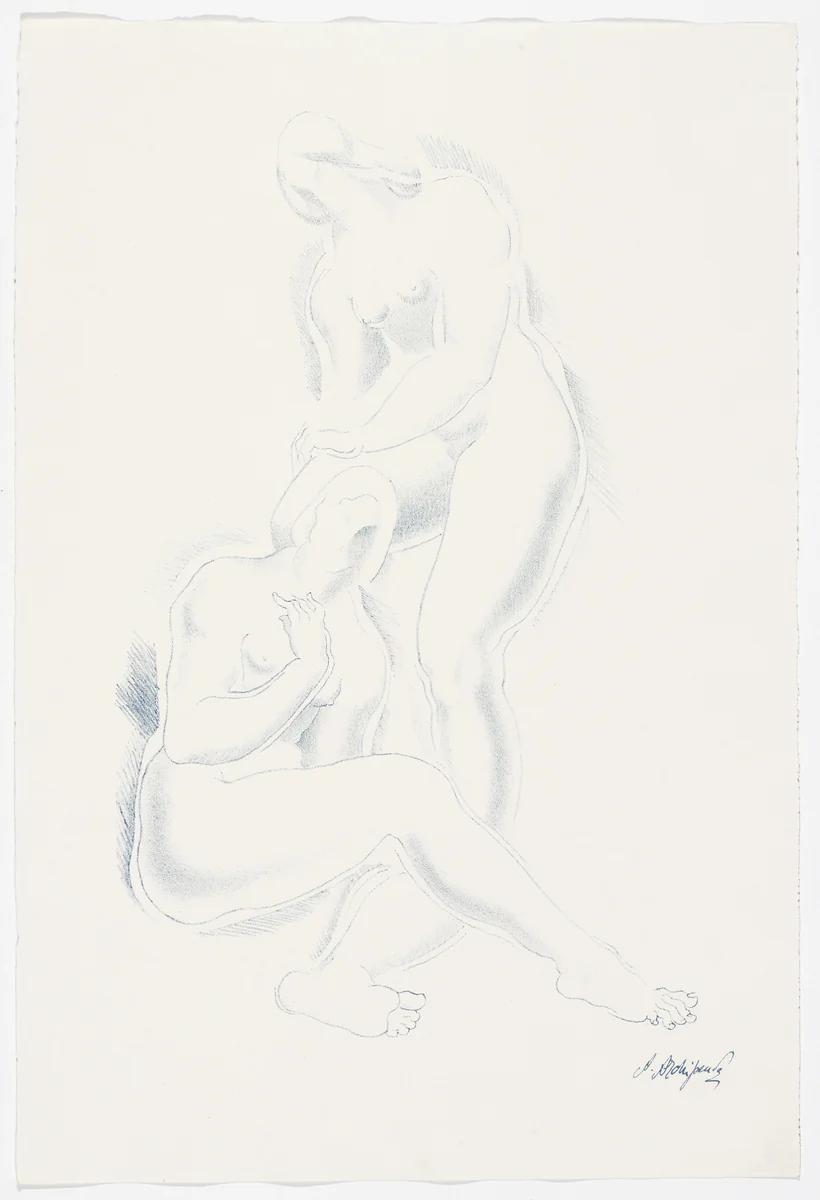 Untitled (Two Women) from the portfolio Alexandre Archipenko: Dreizehn Steinzeichnungen by Alexander Archipenko, print, 1921