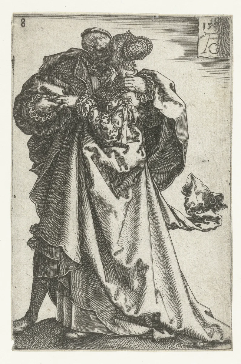 Kussend paar by Unknown, print, 1538