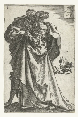 Kussend paar by Unknown, print, 1538
