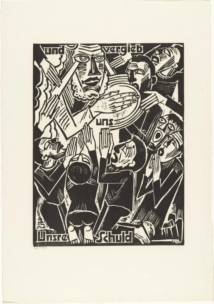 And forgive / us / our debts (und vergieb / uns / Unsre Schuld) from The Lord's Prayer (Das Vater Unser) by Max Pechstein, print, 1921