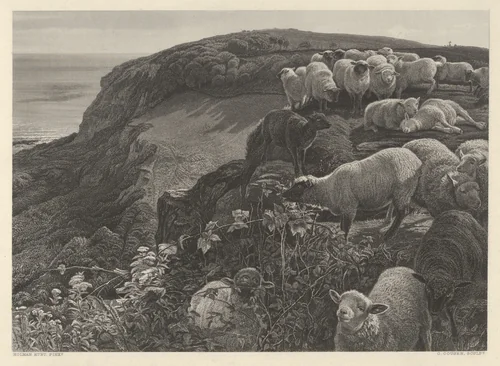 On the Hill Side (Our English Coasts, 1852), from "The Art Journal" by William Holman Hunt, print, 1877