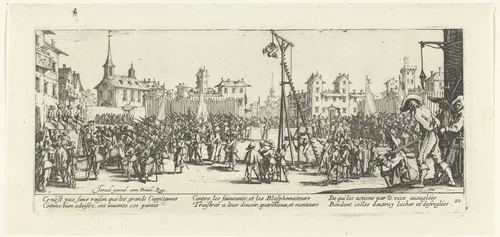 Strafmaatregelen: de wipgalg by Jacques Callot, print, 1633
