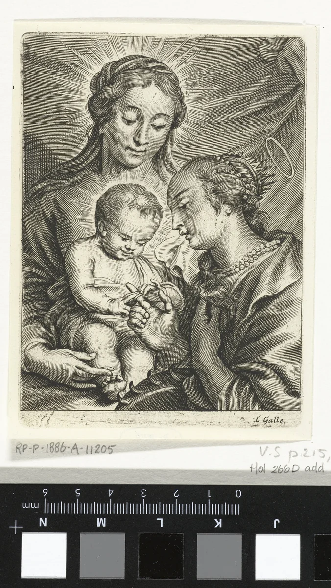 Maria met kind en heilige Catharina van Alexandrië by Schelte Adamsz. Bolswert, print, 1596-1659