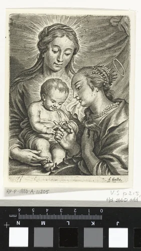 Maria met kind en heilige Catharina van Alexandrië by Schelte Adamsz. Bolswert, print, 1596-1659