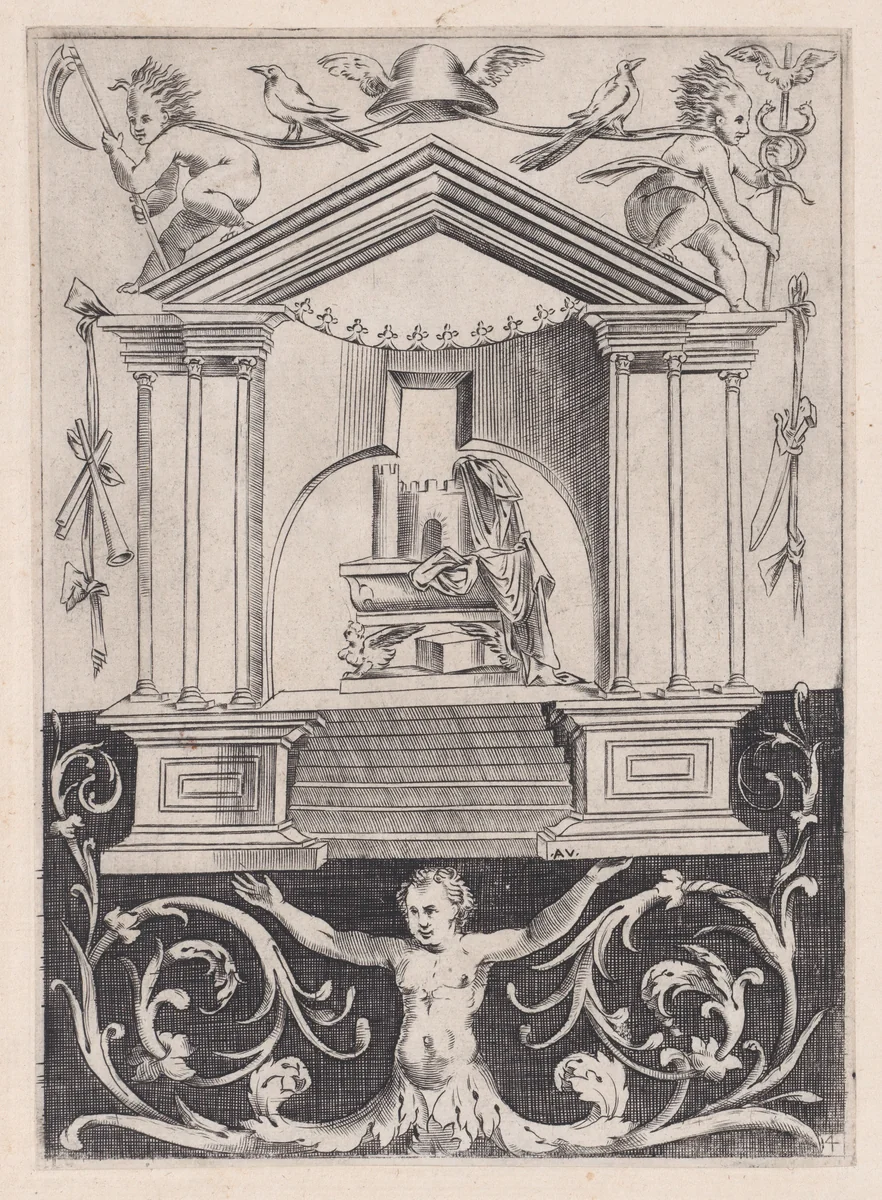 Ornamental Panel by Agostino Veneziano, print, 1514-1536