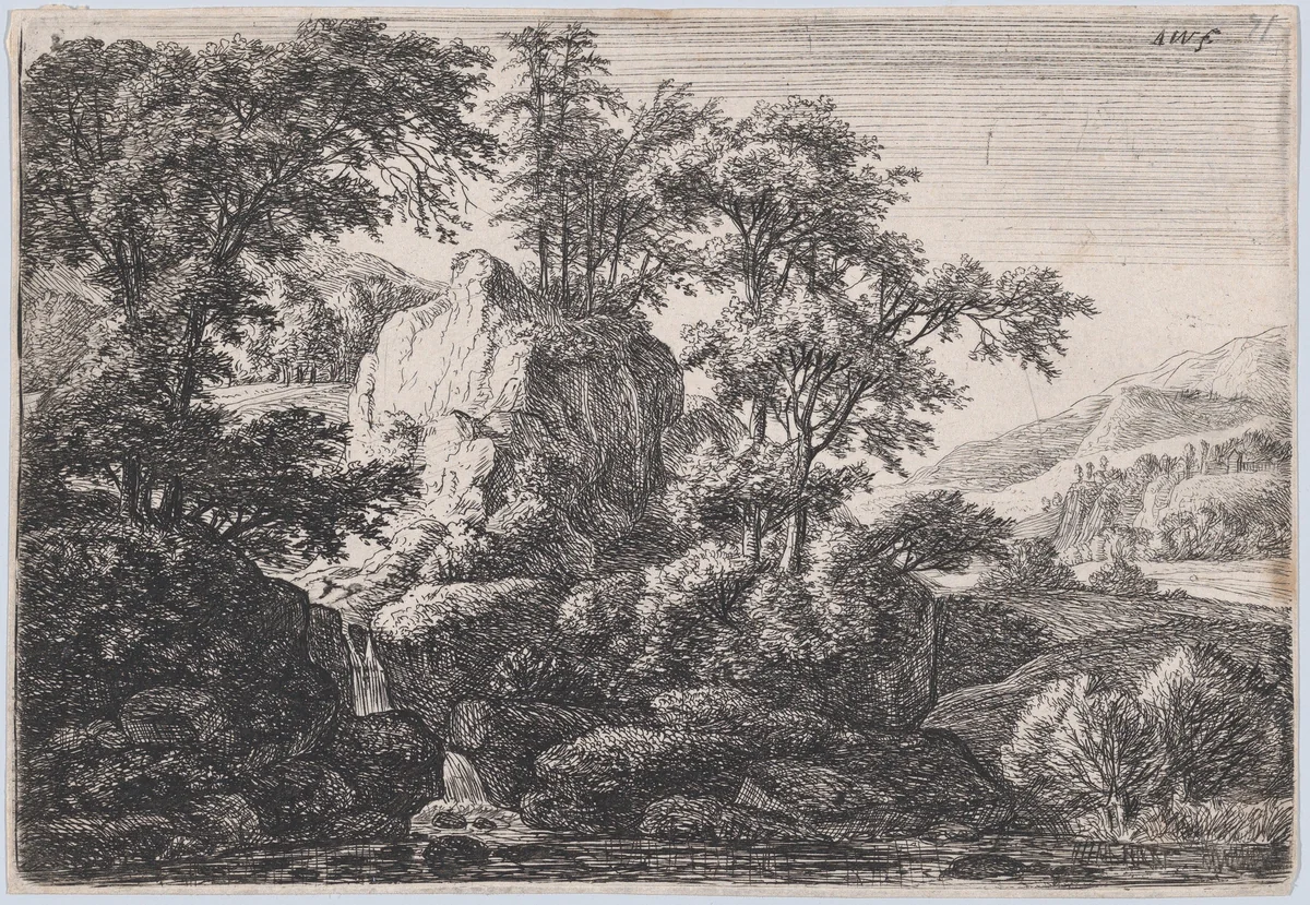 The Double Cascade by Anthonie Waterloo, print, 1620-1690