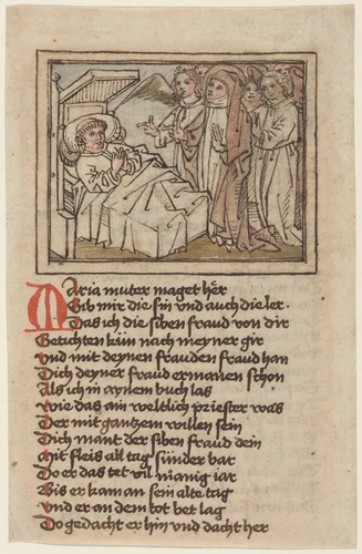 The Virgin Appearing to a Dying Priest by anonymous, drawing, 1400-1500