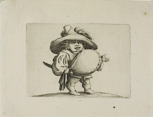 The Large Bellied Man Decorated with a Line of Buttons, from Varie Figure Gobbi by Jacques Callot, print, 1616
