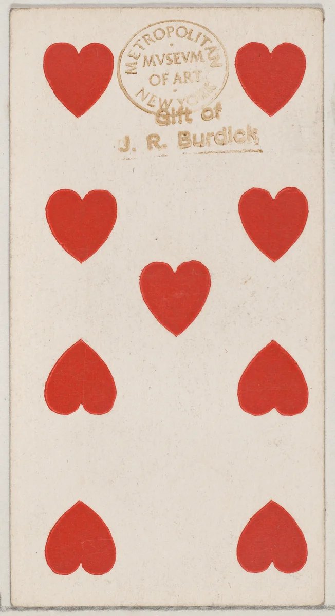 Nine Hearts, from the Playing Cards series (N84) to promote Turkish Cross-Cut Cigarettes for W. Duke, Sons and Co. by W. Duke, Sons & Co., print, 1888