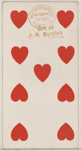 Nine Hearts, from the Playing Cards series (N84) to promote Turkish Cross-Cut Cigarettes for W. Duke, Sons and Co. by W. Duke, Sons & Co., print, 1888