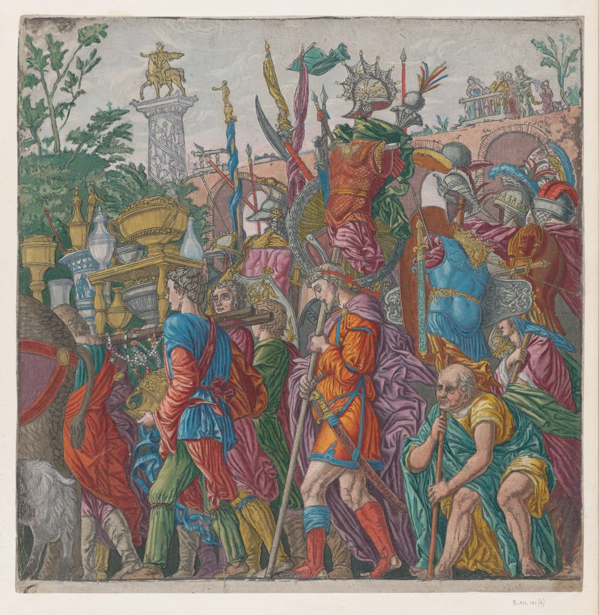 Sheet 6: Men Carrying Trophies, from "The Triumph of Julius Caesar" by Andrea Andreani, print, 1599