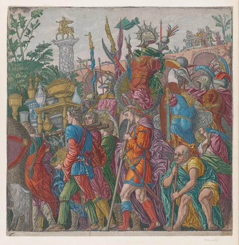 Sheet 6: Men Carrying Trophies, from "The Triumph of Julius Caesar" by Andrea Andreani, print, 1599