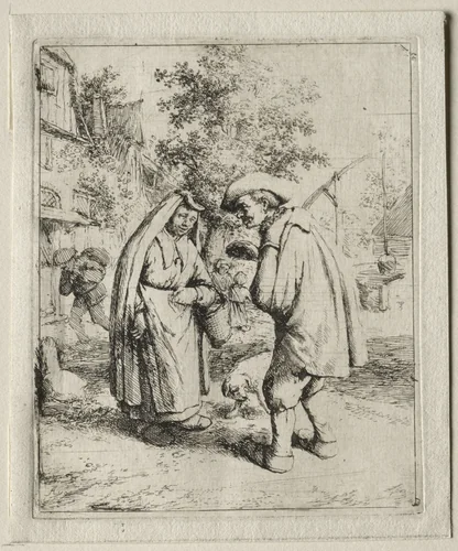 Man Conversing with a Woman by Adriaen van Ostade, print, 1643-1653