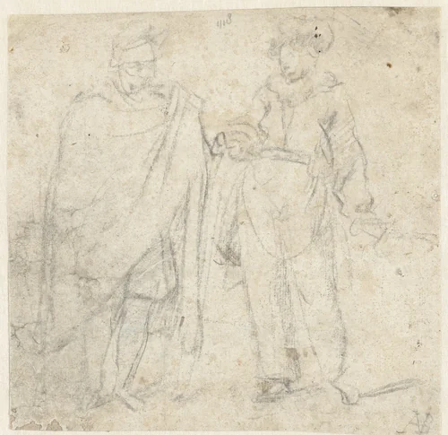 Twee staande figuren by Monogrammist AVB, drawing, 1600-1699