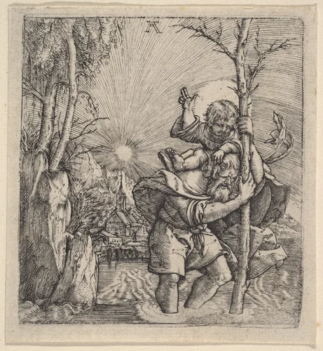 Saint Christopher Carrying the Christ Child by Albrecht Altdorfer, print, 1500-1538