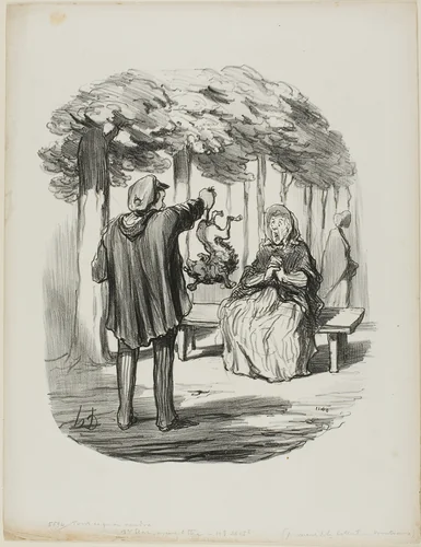 "Is this your dog here?," plate 20 from Tout Ce Qu'on Voudra by Honoré-Victorin Daumier, print, 1847
