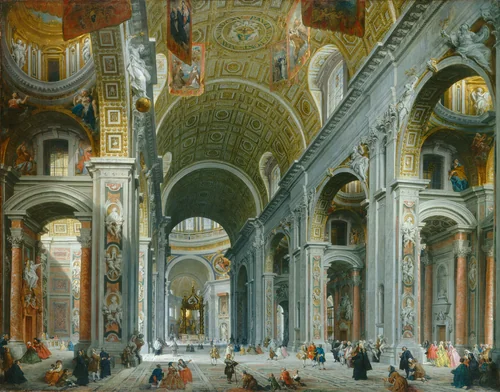 Interior of Saint Peter's, Rome by Giovanni Paolo Panini, painting, 1754