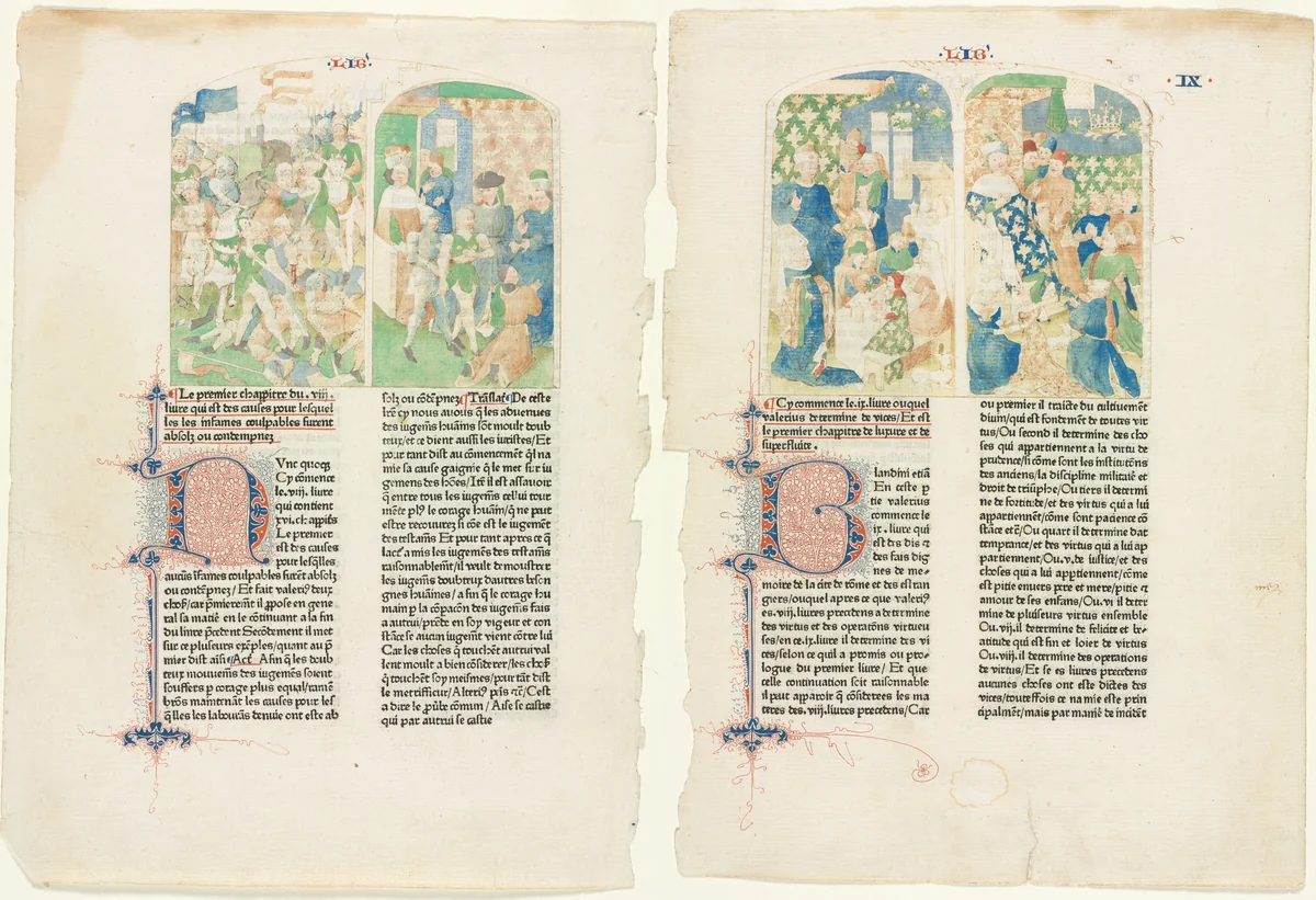 Opening Pages from Valerius Maximus's Facta et dicta memorabilia by Unknown, drawing, 1471-1481