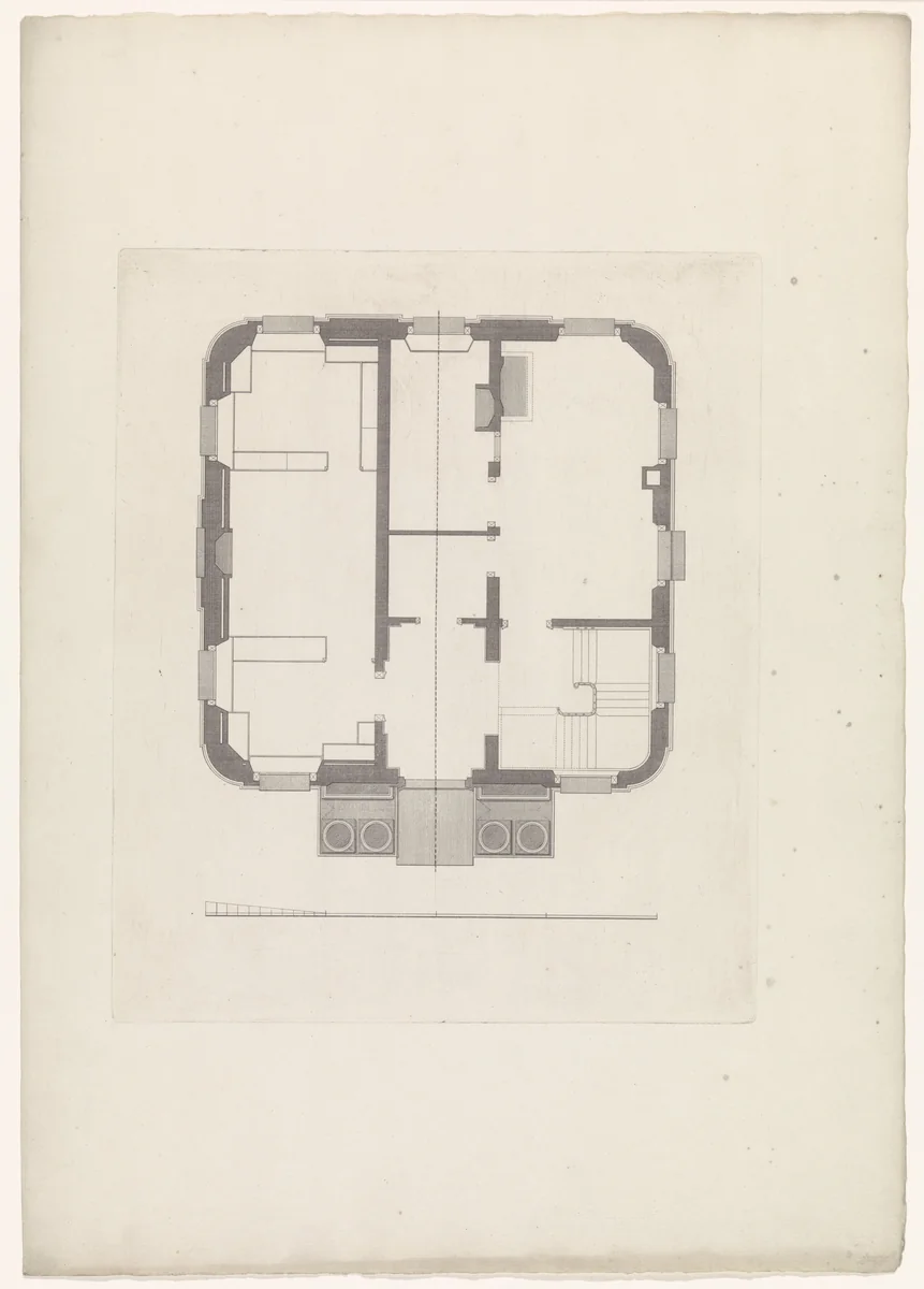Plattegrond van de benedenverdieping van het rechtbank te Westzaan by Theodoor Koning, print, 1782